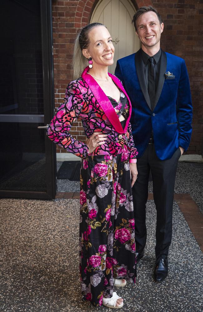 Alyce Aldous and Joshua O'Dea at Toowoomba Fashion Festival, Joshua's wife Roxanne modelled at the shows at The Armitage Centre, Saturday, March 16, 2024. Picture: Kevin Farmer