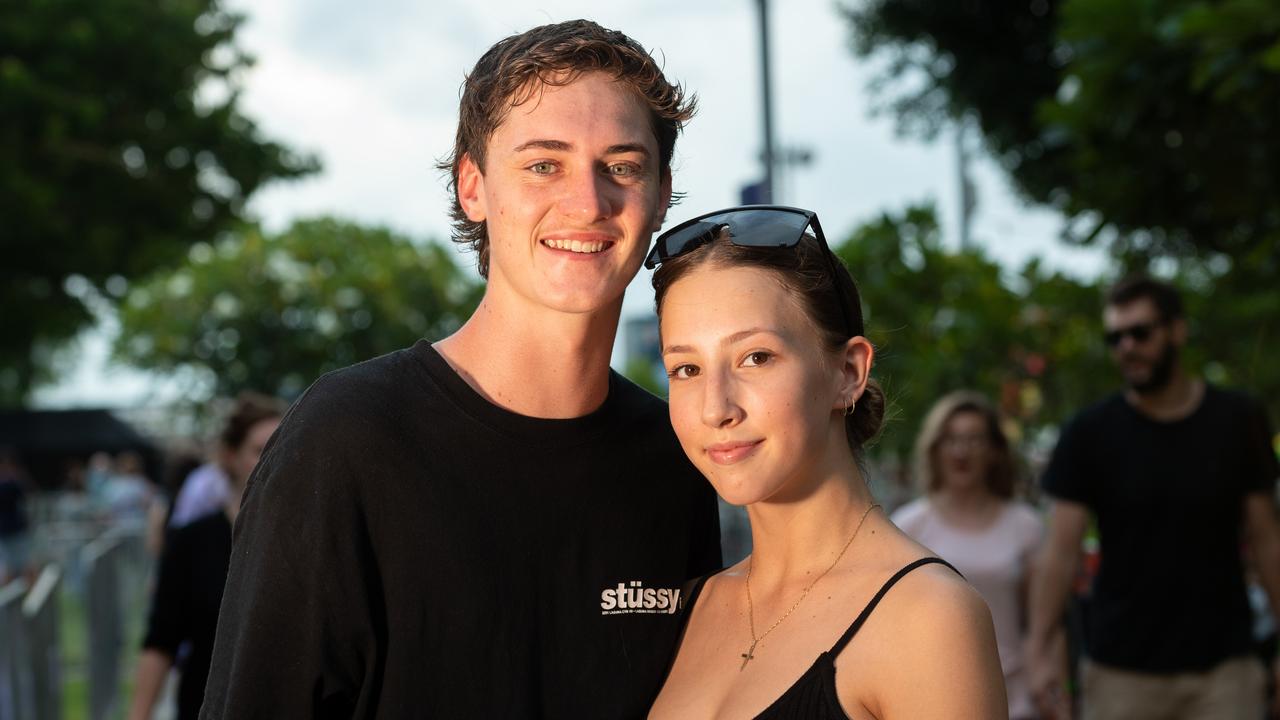 Lachlan Atkins and Rebekah Williams at Darwin Waterfront on New Year’s Eve 2020. Picture: Che Chorley