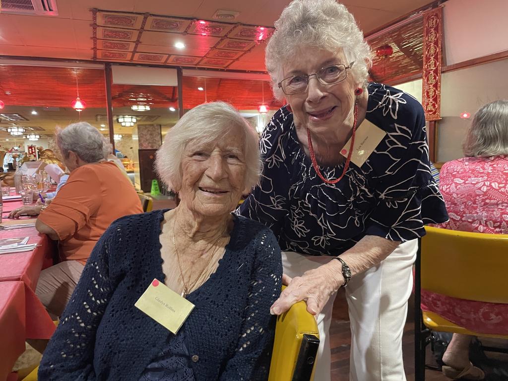 Retired nurse Gladys Rollins celebrated turning 100 with Lyn Raynor and the Townsville General Hospital past graduates Association at Satay Mas on Saturday. Picture: Leighton Smith.