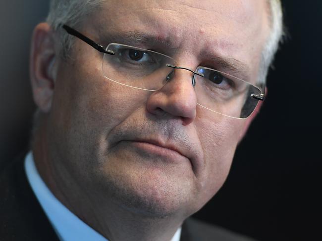 Federal Treasurer Scott Morrison speaks to the media in Melbourne, Thursday, April 5, 2018. The Treasurer was meeting with his state counterparts regarding the GST distribution. (AAP Image/Julian Smith) NO ARCHIVING