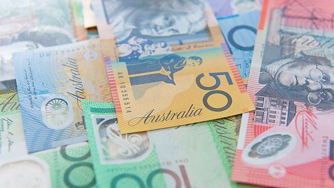 Australian currency, coins, bank notes background