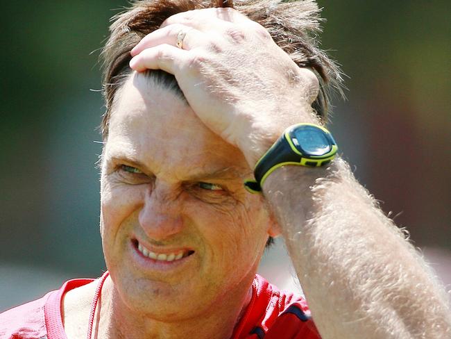 Melbourne training at Gosch's Paddock, Coach Paul Roos at training . 12th December 2014. Picture: Colleen Petch