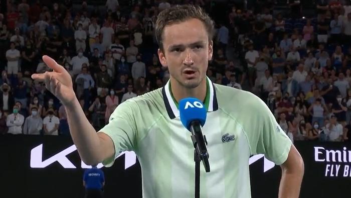 Daniil Medvedev asks the crowd to show some respect after his win over Nick Kyrgios.