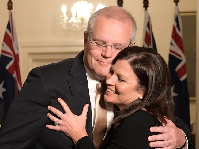 Prime Minister Scott Morrison and wife Jenny. He promised a no-surprises government — and he’s delivering. Picture: Tracey Nearmy/Getty Images