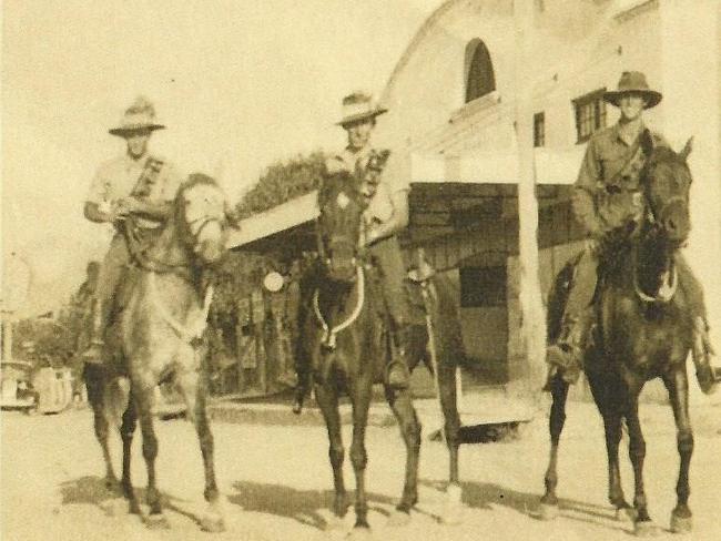 “This was taken in Manilla St. Manilla in 1939 as these young men prepared for war. Joining up as part of the Light Horse Brigade. They are Alf Gascoyne, Frank Skewes son of James Skewes Athlone Manilla NSW and Ivan Cupples. They stayed mates meeting up for Anzac Day reunions whenever possible. I am Judith Flitcroft (nee Skewes), Frank Skewes is my eldest brother. Sadly he passed away in 2014.” Picture: Supplied by Judith Flitcroft