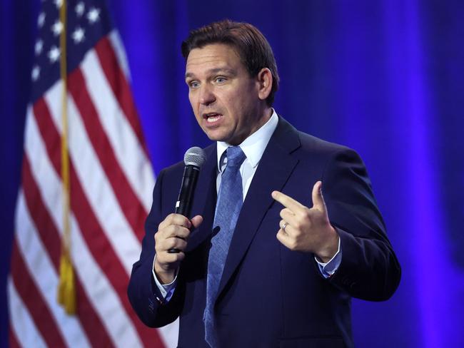 DES MOINES, IOWA - MARCH 10: Florida Gov. Ron DeSantis speaks to Iowa voters gathered at the Iowa State Fairgrounds on March 10, 2023 in Des Moines, Iowa. DeSantis, who is widely expected to seek the 2024 Republican nomination for president, is one of several Republican leaders visiting the state this month.   Scott Olson/Getty Images/AFP (Photo by SCOTT OLSON / GETTY IMAGES NORTH AMERICA / Getty Images via AFP)