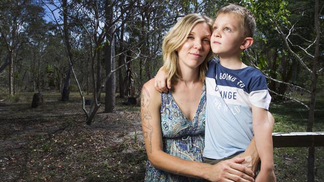 Brittany Cervantes with her son Eli Campbell at home in Agnes Waters. Picture: Lachie Millard