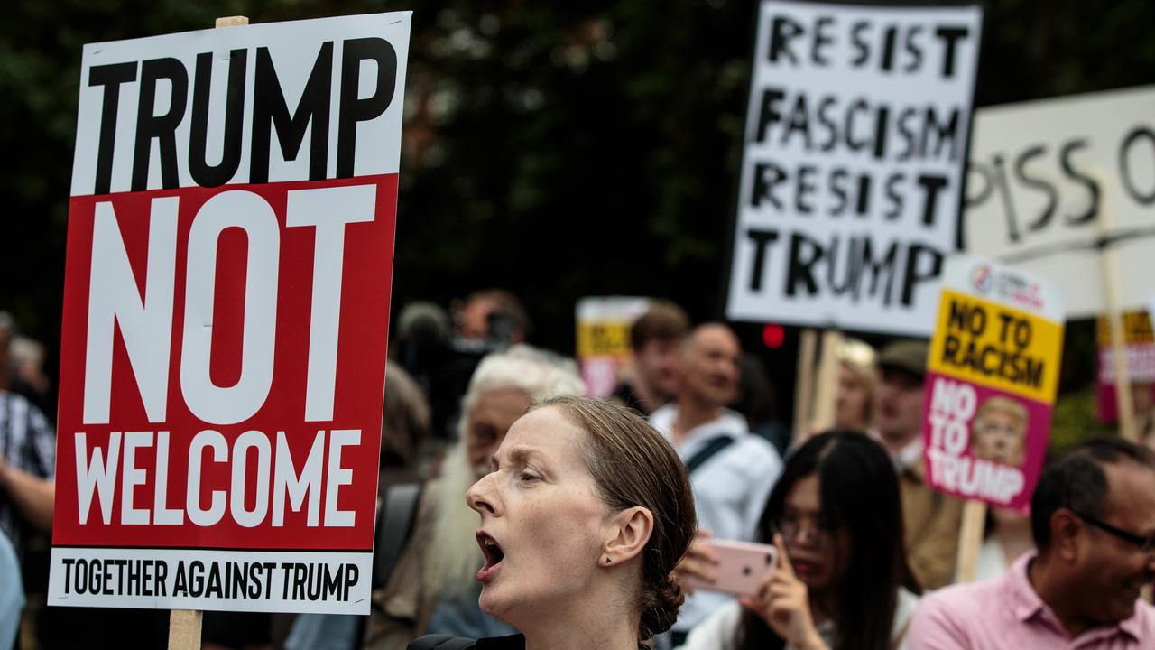 Protesters have marched through London to oppose Donald Trump’s visit.