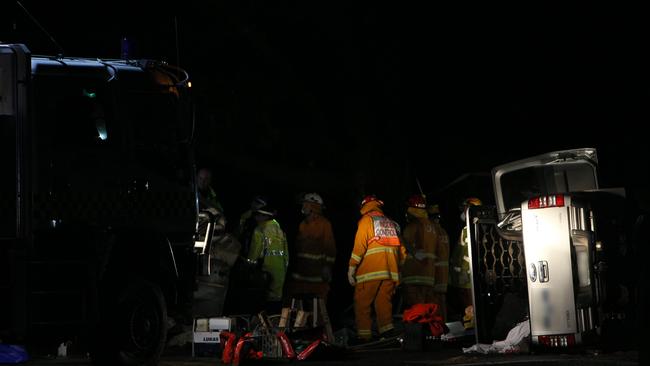 Major Crash Investigators, CFS and Police attend the scene of a head on Motor vehicle accident on Victor Harbour road. Picture: Emma Brasier