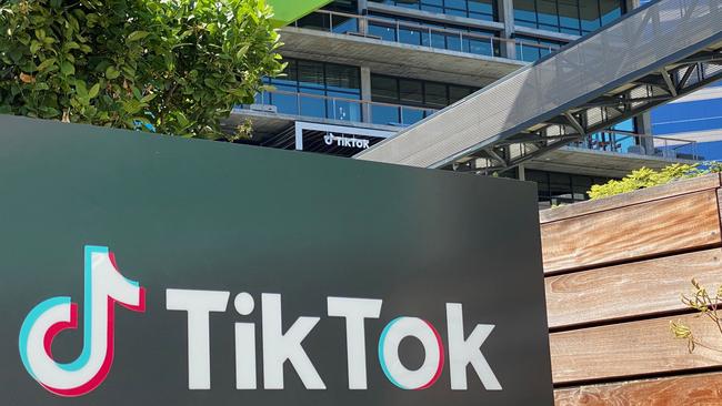 TikTok’s logo on the Chinese company's new office space in Los Angeles. Picture: AFP