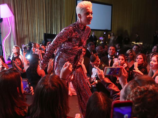Katy Perry performed at Byron Allen's Oscar Gala Viewing Party. Picture: Jesse Grant/Getty Images/AFP