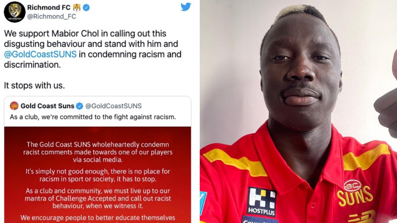 The Suns and Tigers have called out a racist attack towards Mabior Chol.