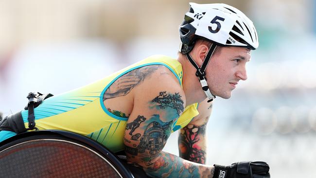 Rheed McCracken before the 100m T34 race at the world championships.