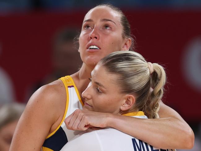 Cara Koenen and Annie Miller of the Lightning look dejected after extra time. Picture: Getty Images