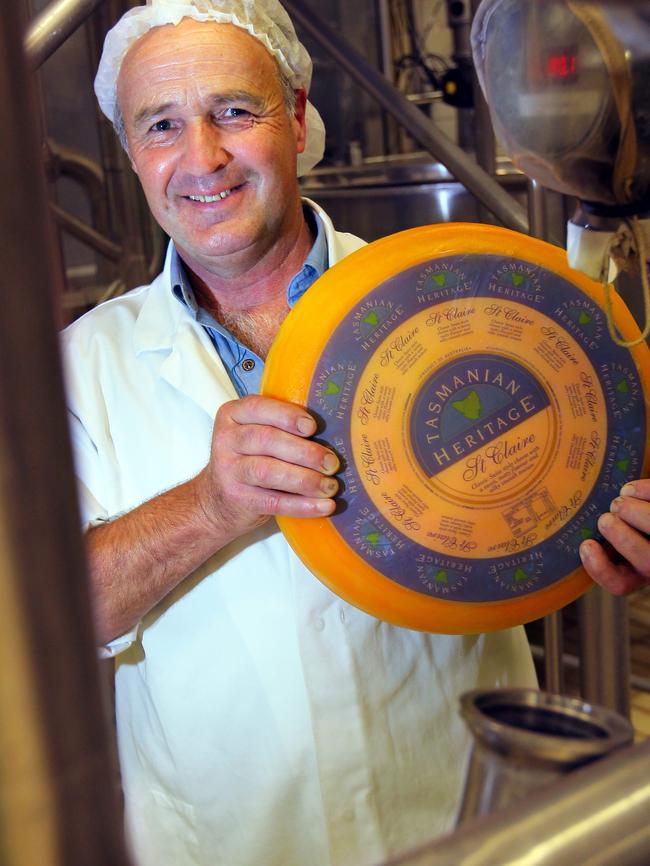 Lion Heritage head cheese maker Ueli Berger with his award winning St Claire Cheese at Burnie. Picture: SUPPLIED