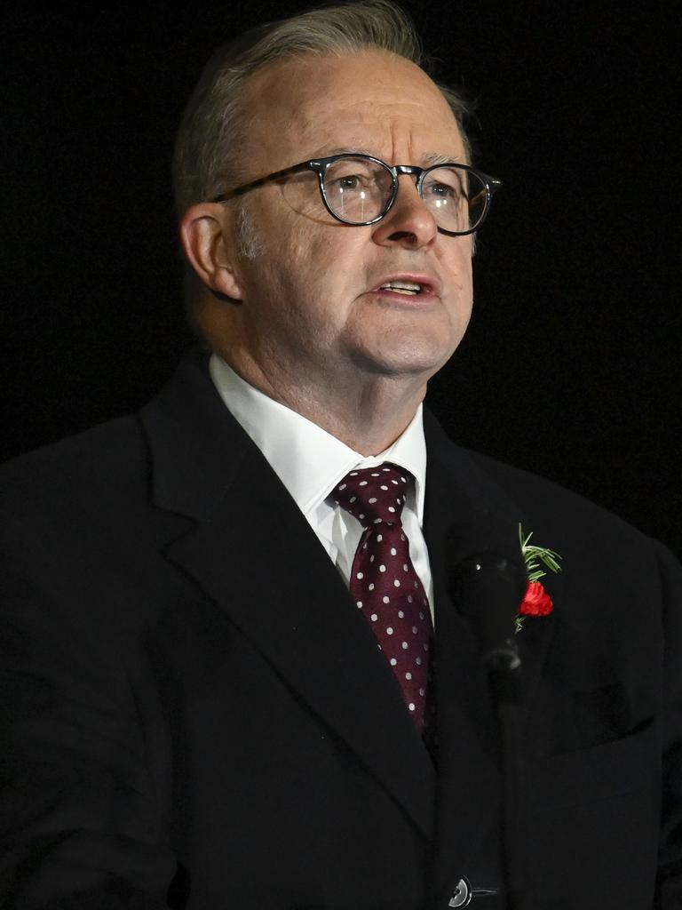 Prime Minister Anthony Albanese spoke at the Anzac Dawn Service at the Australian War Memorial in Canberra. Picture: NewsWire / Martin Ollman