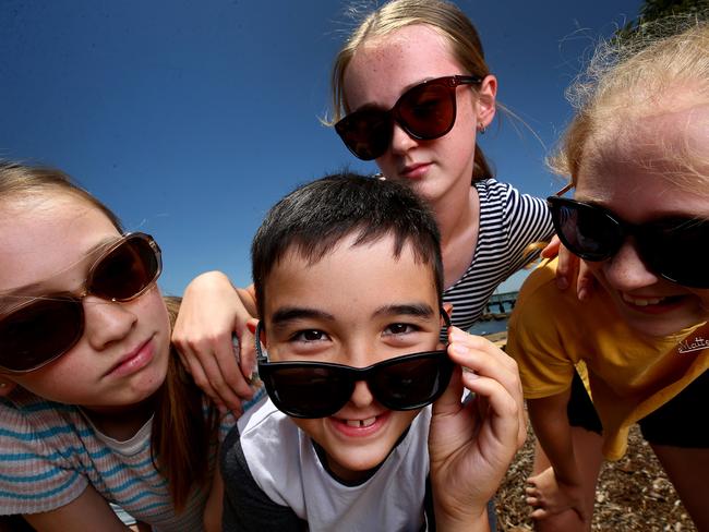 Sebastien Chuvan, 8, with (from left) Siennah Chuvan, 12, Mischa, 13, and Mattea Allison, 11. Picture: Adam Head