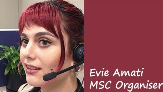 Evie Amati’s union connections scored her a job at the CPSU in Sydney where she worked for seven years until the axe attack.