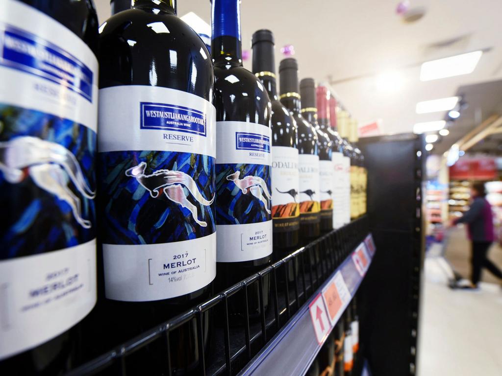 Bottles of Australian wine at a supermarket in Hangzhou, in eastern China's Zhejiang province, last month.