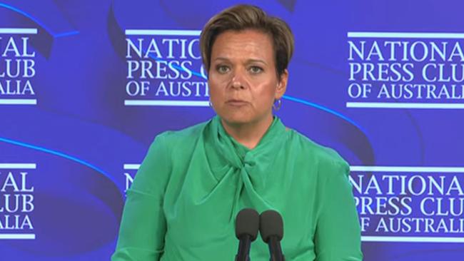 Communications Minister Michelle Rowland addresses the National Press Club. Picture: ABC