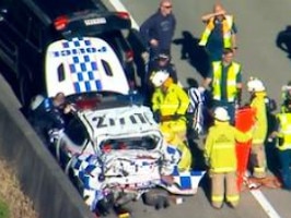 Damage to a police car in a crash on the M1 at Helensvale. Picture: ABC News.