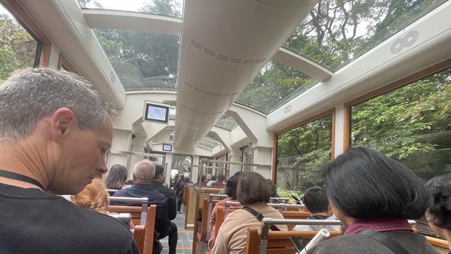 Riding The Peak Tram to the summit of Victoria Peak. Picture: Peter Carruthers