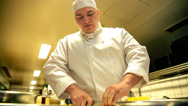 CDU Certificate III Commercial Cookery Student Stellio Ginis has been selected for the 2024 Culinary Olympics in Germany. He took up cooking after deciding his previous job as a roofer wasn't for him. Picture: Adnan Reza