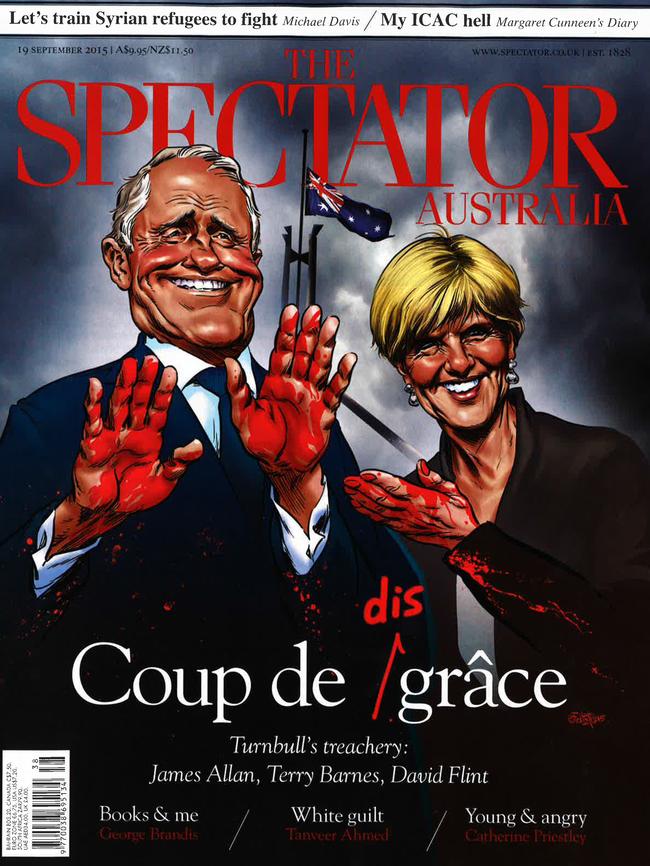 An illustration of PM Malcolm Turnbull and Foreign Minister Julie Bishop on the cover of 'The Spectator Australia in 2015.