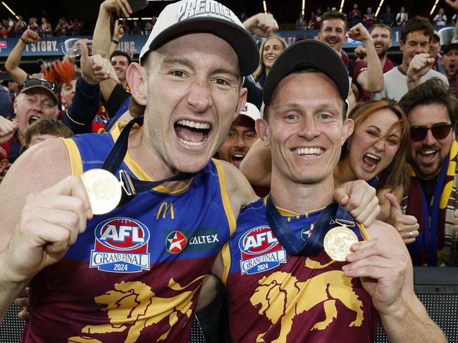 NCA. MELBOURNE, AUSTRALIA. September 28 , 2024. AFL Grand Final.  Sydney Swans vs Brisbane Lions at the MCG.   Harris Andrews and Ryan Lester of the Lions    .  Pic:Michael Klein