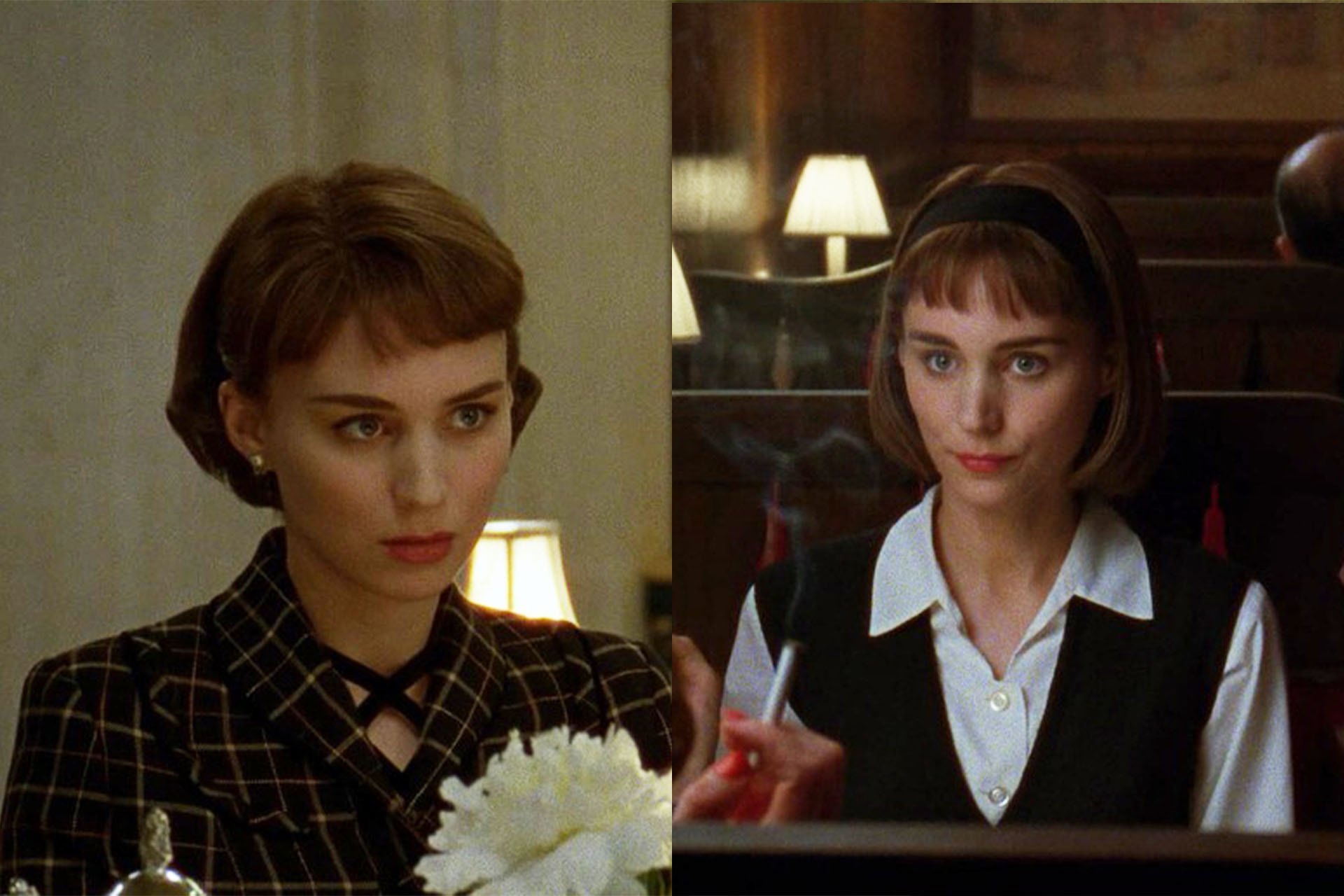 <p><em>Image credits: StudioCanal</em></p><h3>Rooney Mara in&nbsp;<em>Carol&nbsp;</em>(2015)</h3><p>A tender and heartbreaking story of love set over Christmas in the 1950s, <em>Carol&nbsp;</em>gives us not one, but two incredible style icons, the first being Rooney Mara. While the other lead character in <em>Carol</em>, played by Cate Blanchett, is the epitome of '50s glamour&mdash;more on Blanchett momentarily&mdash;Mara's character Therese has a elegant yet youthful, preppy and more homely style, that Mara wears impeccable coolly to the point of imitability. With a wardrobe full of black headbands, lots of plaid, simple yet chic blouses, sweaters and adorable turtlenecks, Mara's ultra-cool yet unassuming bob and micro-fringe completes the fashionable picture.</p>