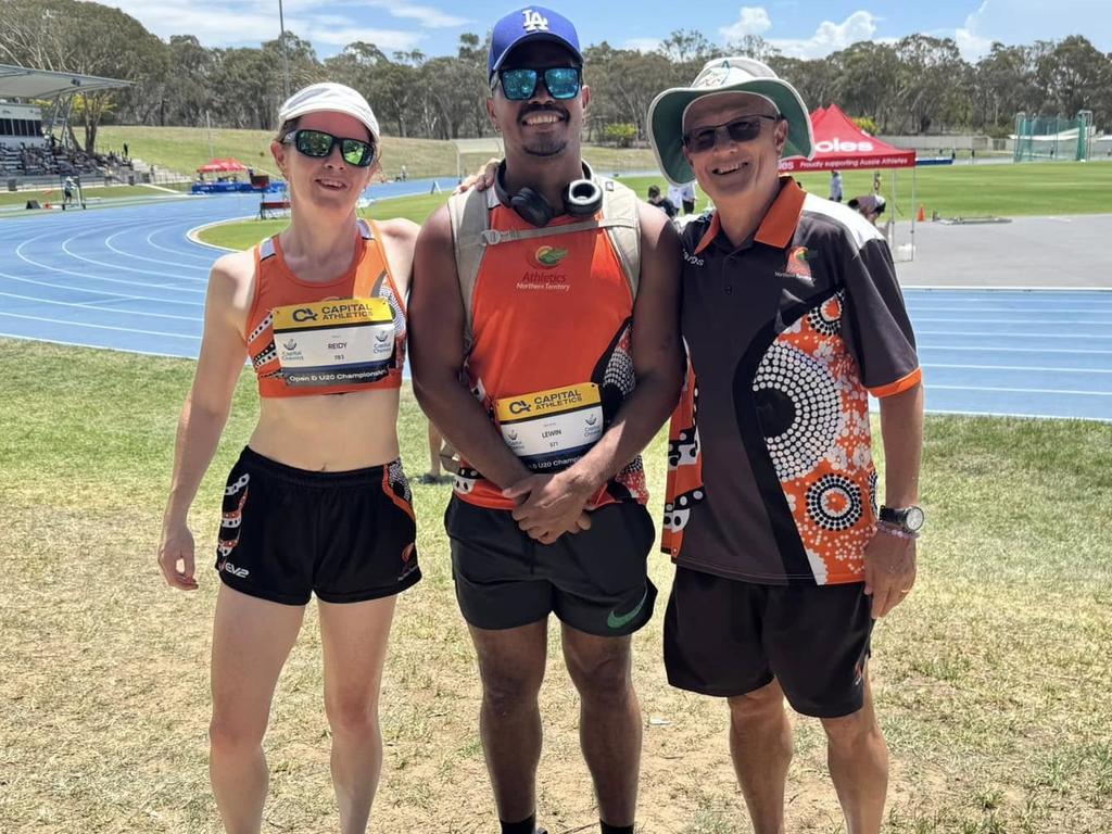 Alison Reidy, Romone Lewin and Roger Chin at the Capital Athletics Championships in Canberra. Picture: Athletics NT Facebook