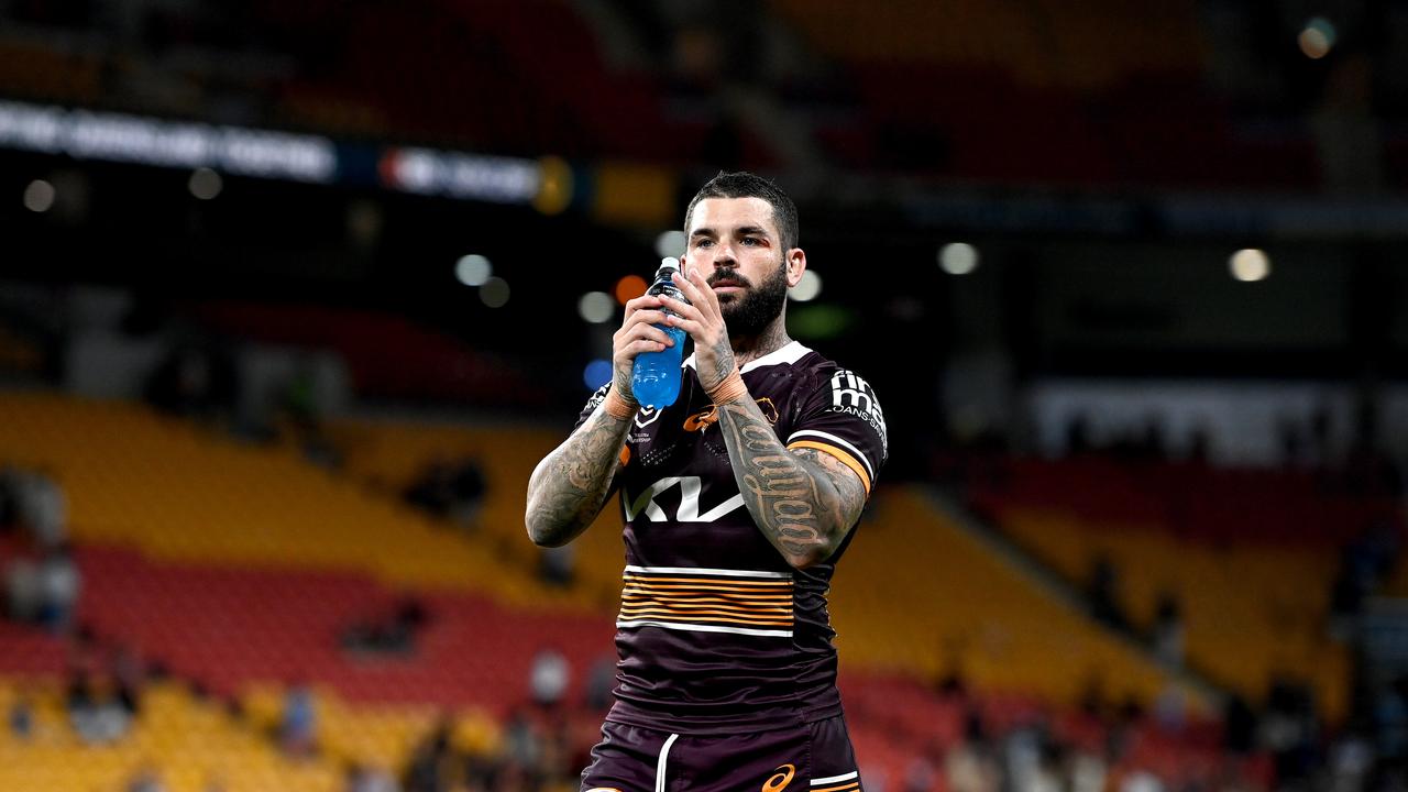 BRISBANE, AUSTRALIA - APRIL 22: Adam Reynolds of the Broncos celebrates victory after the round seven NRL match between the Brisbane Broncos and the Canterbury Bulldogs at Suncorp Stadium, on April 22, 2022, in Brisbane, Australia. (Photo by Bradley Kanaris/Getty Images)