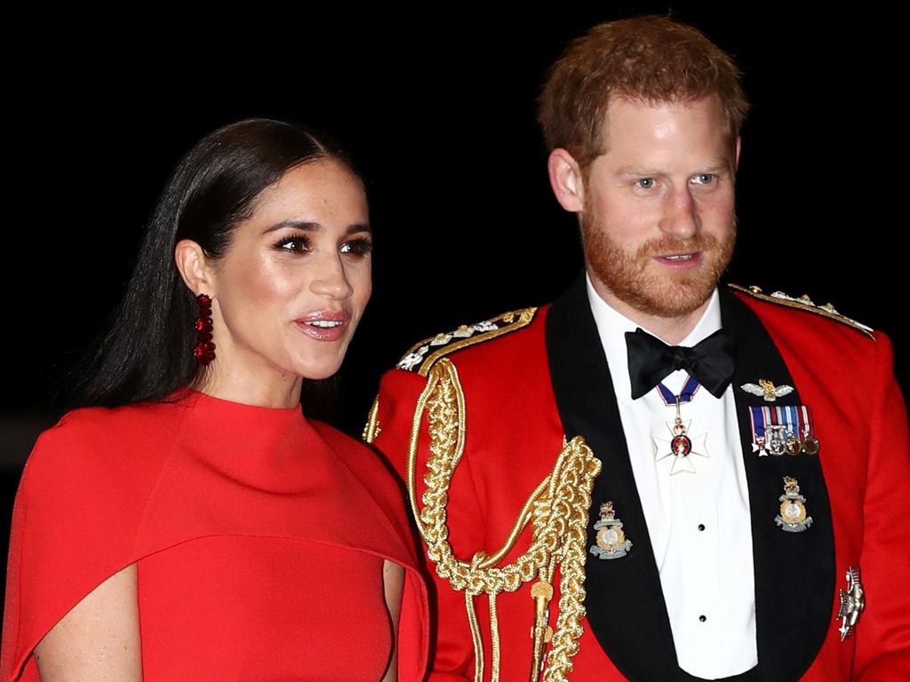 Britain's Prince Harry, Duke of Sussex and Meghan, Duchess of Sussex arrive to attend The Mountbatten Festival of Music at the Royal Albert Hall in London. Picture: AFP