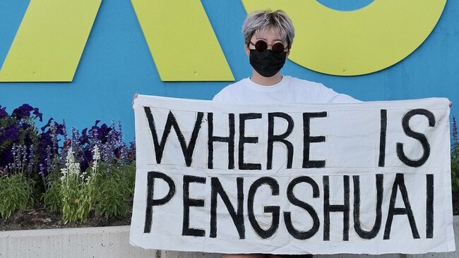 A Peng Shuai banner at Melbourne Park. Picture: Twitter