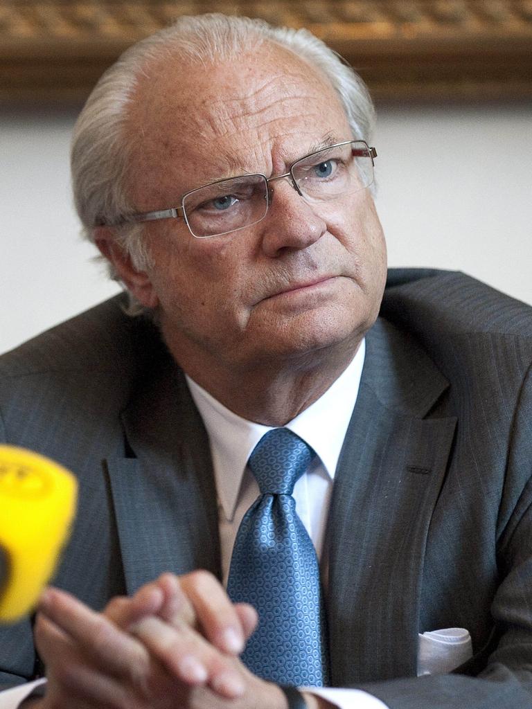 ‘Hold on tight’: Sweden’s King Carl XVI Gustaf has captured the panic currently being felt in the country. Picture: Anders Wiklund/AFP