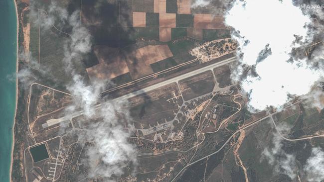 This handout satellite image taken and released by Maxar Technologies on May 16 shows an overview of Belbek Airbase near Sevastopol, Crimea, after a Ukraine attack. Picture: AFP