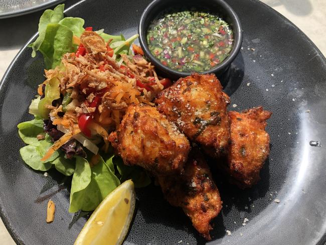 Thai fish cakes with cucumber and coriander sauce at Bombora on the River... for SA Weekend