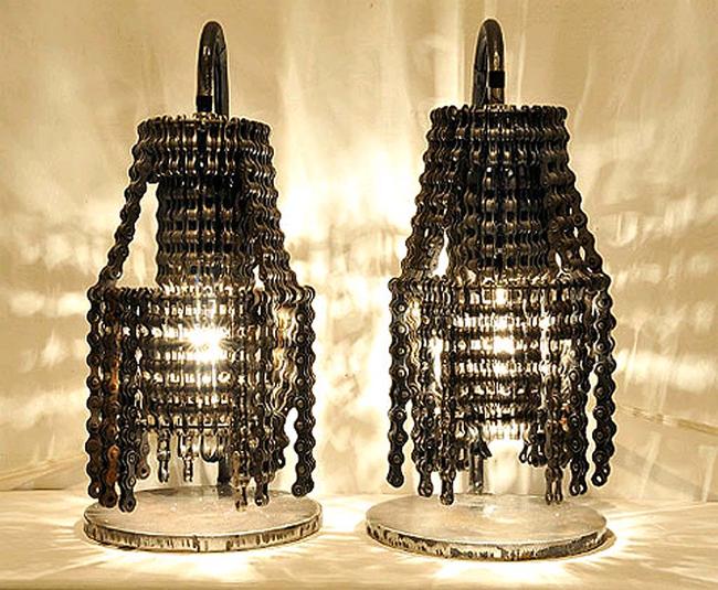 Mexican artist Carolina Fontoura Alzaga makes beautiful Victorian-era chandelier sculptures from the beaten remains of old bike parts. . Picture: Lost at E Minor
