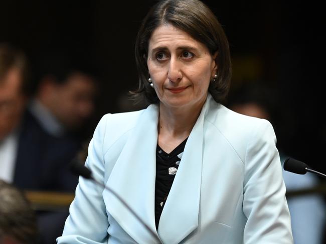 NSW Premier Gladys Berejiklian speaks during a NSW Bushfires condolences motion in the Legislative Assembly at New South Wales Parliament House in Sydney, Tuesday, February 4, 2020. (AAP Image/Joel Carrett) NO ARCHIVING