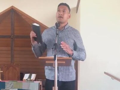 Israel Folau speaking at The Truth Of Jesus Christ Church in 2019, where he claimed the bushfires, drought and terrible weather conditions in Australia were the result of non-biblical decisions made by Australian legislators – such as legalising Same Sex Marriage and abortions. Source: The Truth of Jesus Christ Church Sydney Facebook page