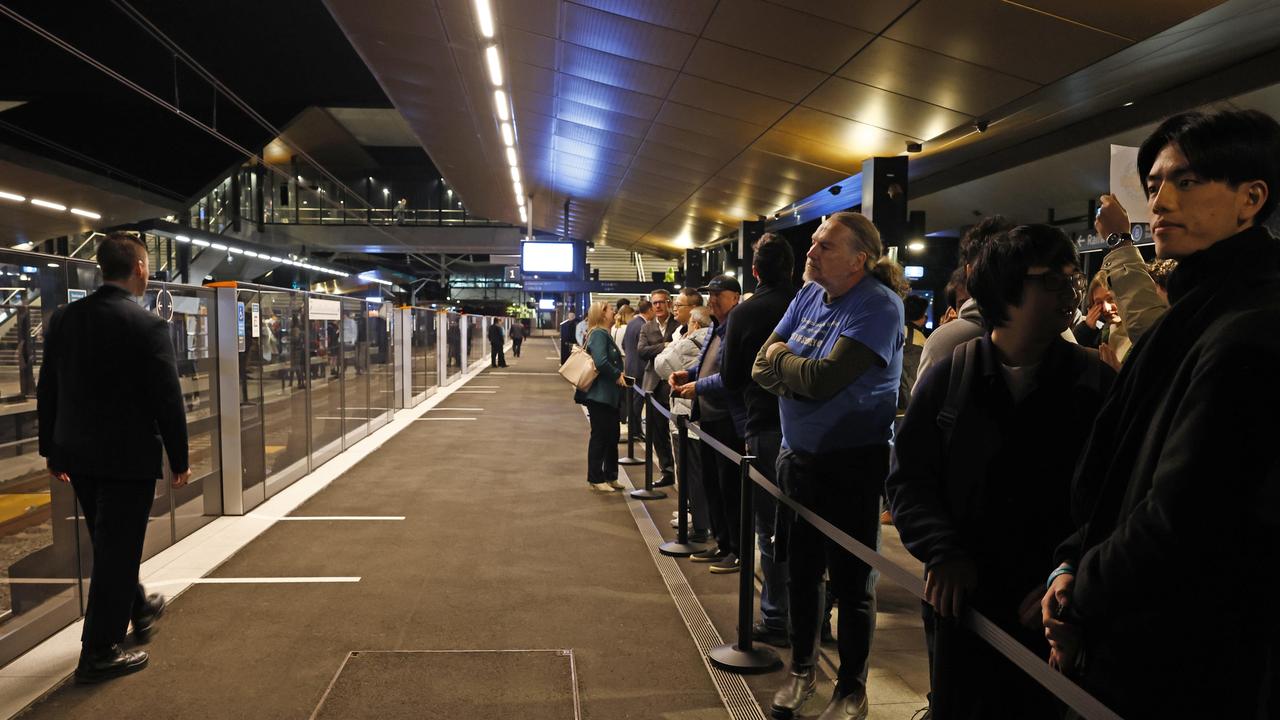 Pictured at Sydenham Station are the first passengers on the brand new Sydney Metro on its maiden run to Tallawong. Picture: Richard Dobson