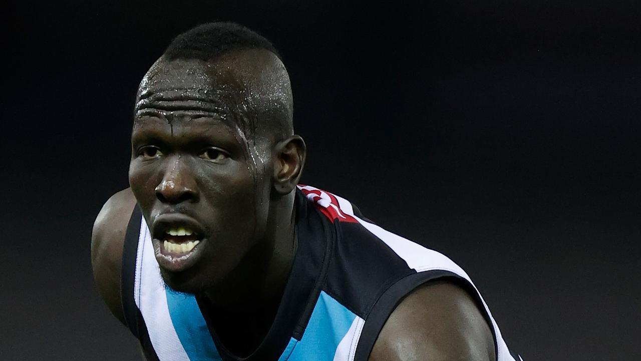 Port Adelaide defender Aliir Aliir has been racially vilified on social media. (Photo by Michael Willson/AFL Photos via Getty Images)