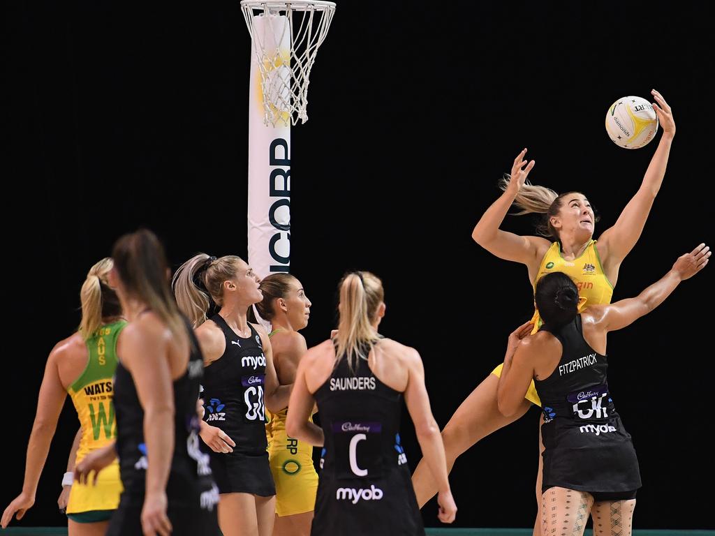 Garbin’s international debut came in the Constellation Cup in 2021, three years after her Super Netball debut. Picture: Kai Schwoerer/Getty Images