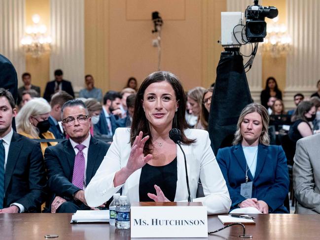 Cassidy Hutchinson, top former aide to Trump White House chief of staff Mark Meadows, testified that Donald Trump tried to join supporters at the Capitol on January 6 but was stopped by his Secret Service agents. Picture: AFP