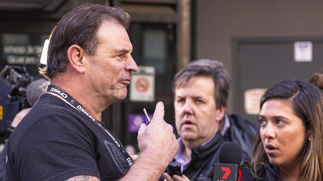 CFMEU Secretary John Setka (left) leaves a meeting with ACTU boss Sally McManus in Melbourne. Picture: AAP Image/Daniel Pockett