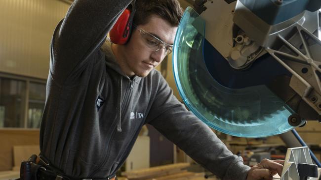 TAFE NSW Miller student Hayden Dillon won a silver medal in carpentry in 2018. Photographed 13th June 2018. AAP Image/Matthew Vasilescu