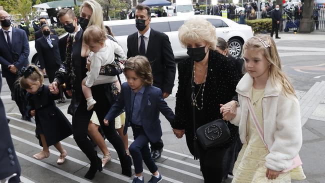 Patti Newton and family arriving. Picture: Alex Coppel.