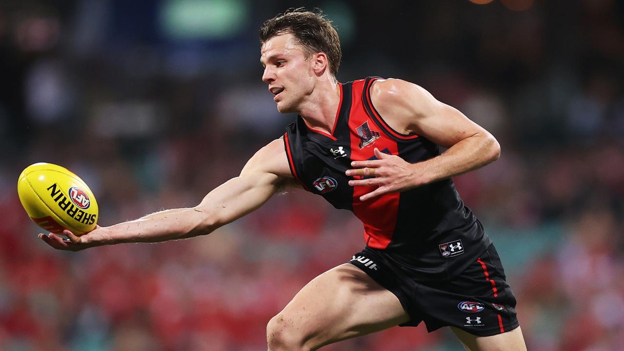 Jordan Ridley needs help down back for the Bombers. Picture: Matt King/AFL Photos/via Getty Images