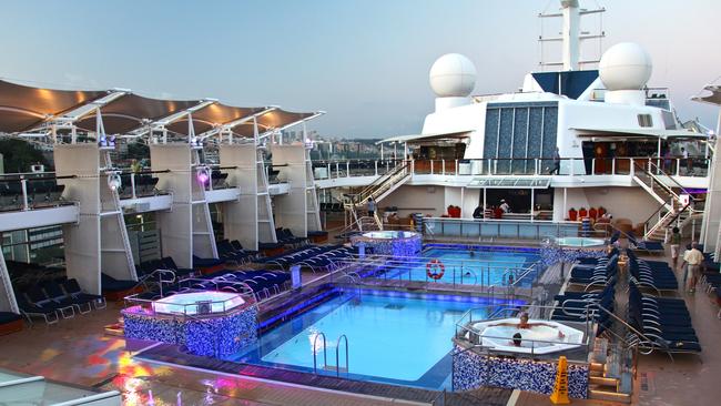 The pool deck on Celebrity Equinox. Picture: Fleur Bainger