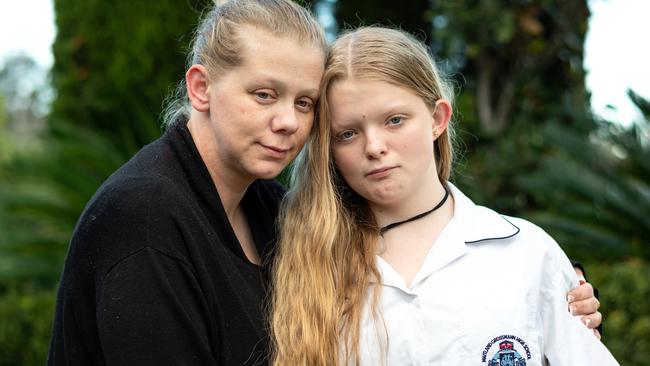 Christine Harlum with her daughter Caitlin Rowling who is a victim of cyber bullying. Picture: Monique Harmer